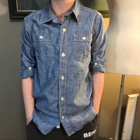 GAP Chambray Button-Down Shirt - Boys Med 8/9 - Picture 2 of 4